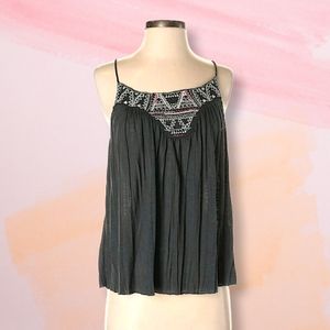 AMERICAN EAGLE Grey Stitched Flowy Sleeveless Top